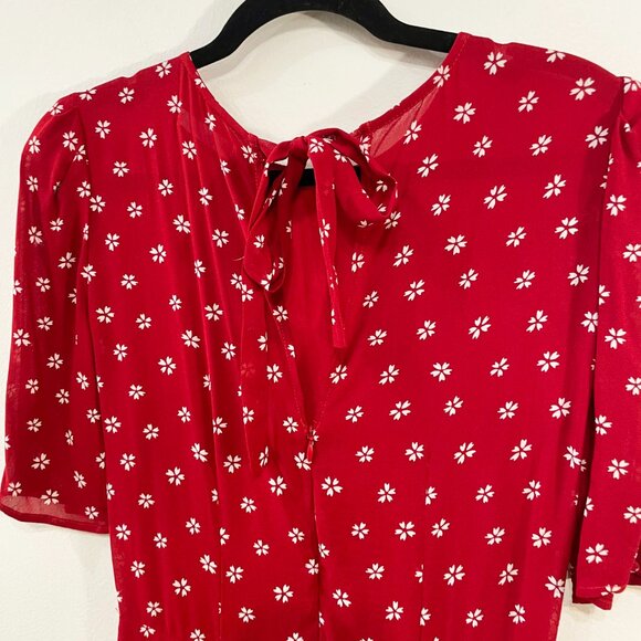 Last Chance! New Reformation Bard Floral Mini Dress in Nigella Red 4 $218 - Picture 4 of 7